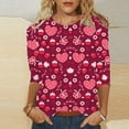 thumbnail image 1 of Hamky T-shirts pour Femmes Manches 3/4 Hauts Imprimés Cœur T-Shirts pour Femmes Manches 3/4 Col Rond T-Shirts Graphiques Hauts de Vacances T-Shirts Graphiques T-Shirts Femmes Rouge TTG, 1 of 5