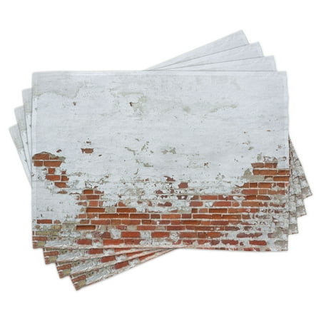 

Brick Wall Placemats Set of 4 Dated Damaged Peeling Wall Covered with White Paint Vintage Inspired City Decay Scene Washable Fabric Place Mats for Dining Room Kitchen Table Decor Red by Ambesonne