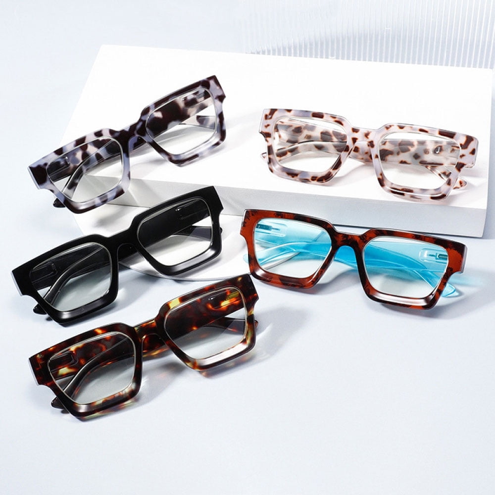 5 Pairs of Thick Oversize Square Candy Color Reading Glasses 2.50 for Women and Men, Stylish Blue Light Blocking Spring Hinge Readers +2.50