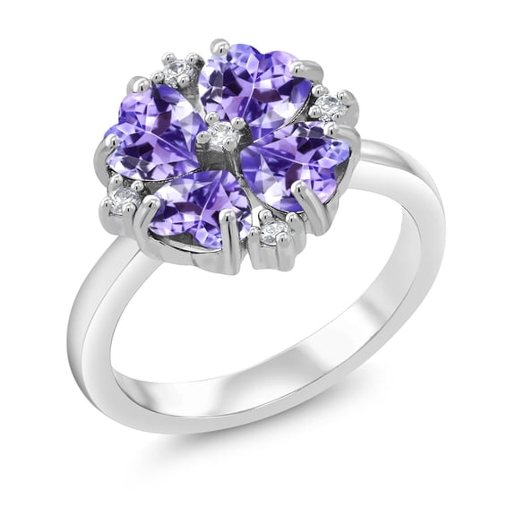 Gem Stone King 925 Sterling Silver Blue Tanzanite Ring for Women (2.08 Cttw, Heart Shape 5MM, Gemstone December Birthstone, Size 5)