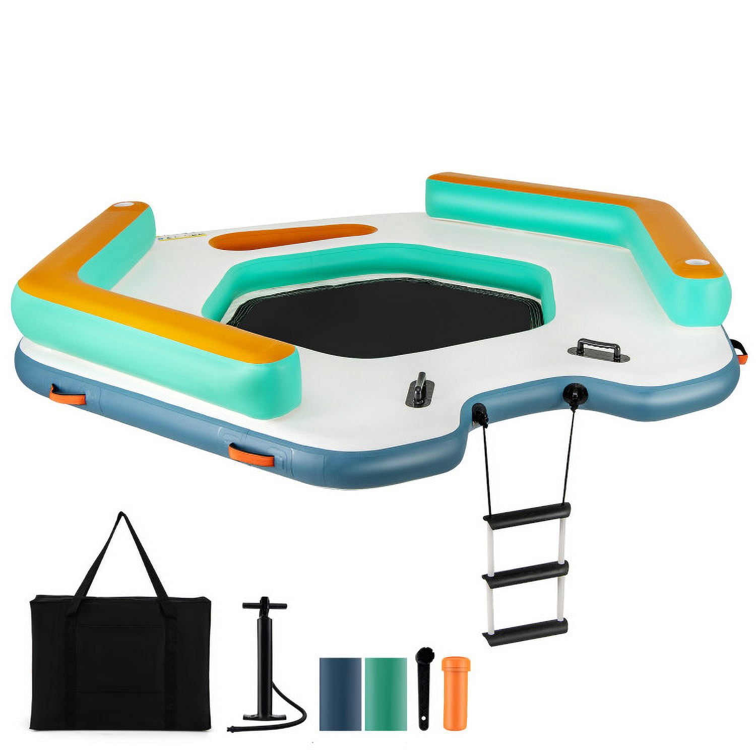 Spaco 8.7 Feet Inflatable Floating Dock, Inflatable Floating Dock with Detachable Ladder and Mesh Swim Lounge, Comfortable Floating Lounge for Outdoor, White