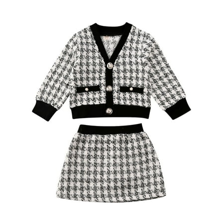 

IZhansean Kids Baby Girls Autumn Winter Clothes Plaid Coat Tops+Tutu Dress Formal Outfits Black 3-4 Years