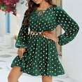 thumbnail image 2 of PENGXIANG Robes d'Invité de Mariage pour Femmes Automne Manches Longues à Volants Taille Haute Col en V à Nouer à Pois Robe Mini Évasée, 2 of 6