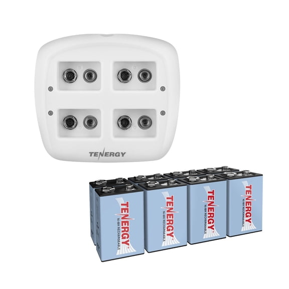 Tenergy TN136 9V Charger And 8 Pack 9V Rechargeable Batteries, 250mAh NiMH Battery