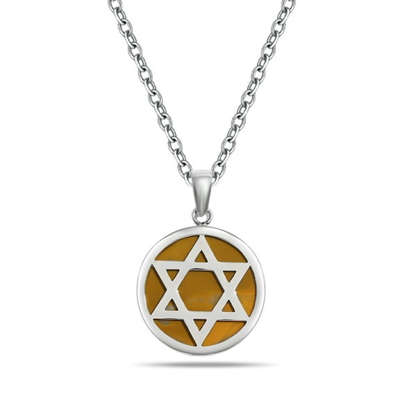 TGNEL Star of David Necklace Stainless Steel David Star Wrap Tiger Eye Stone Pendant Necklaces for Men Women Chain 17.71in and 1.96in