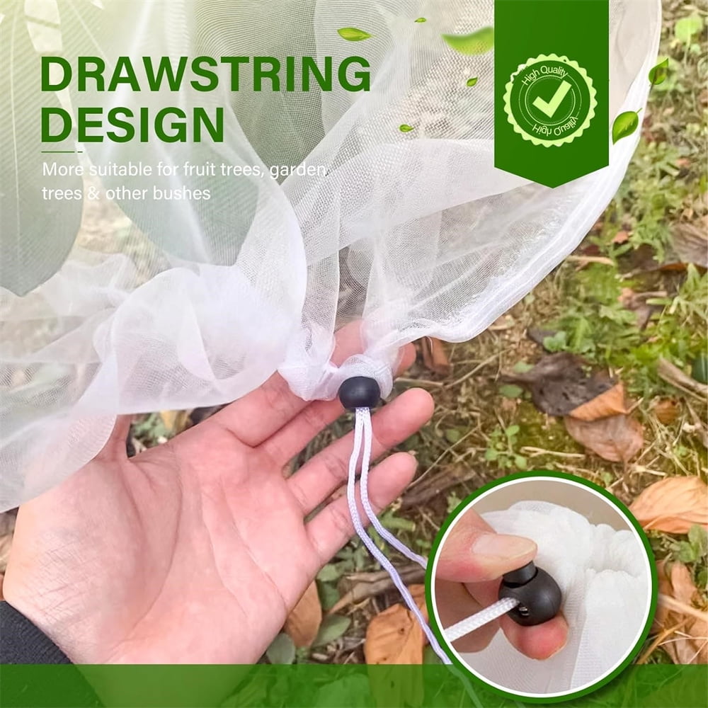 Insect Netting Bag with Drawstring,Garden Plants Protection Netting,6 Pcs Bird Barrier Mesh Covers Bags for Blueberry and Tomato,Topboutique Garden Pest Barrier Netting,3.3 ft White