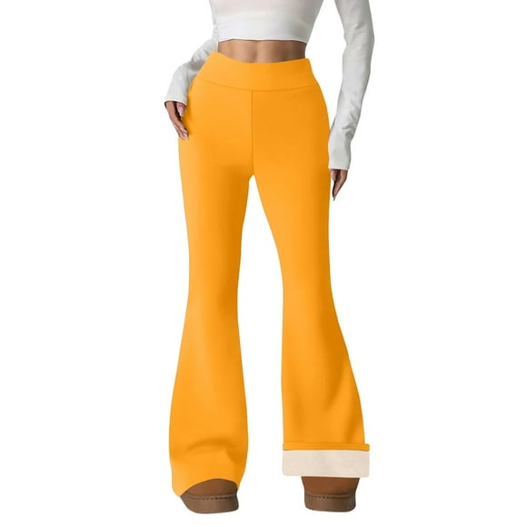Yigetop Winter Pants for Women Women's Fleece Lined Leggings Flare Pants Thermal Warm High Waisted Winter Bootcut Dress Pants Fleece Pants Women orange L