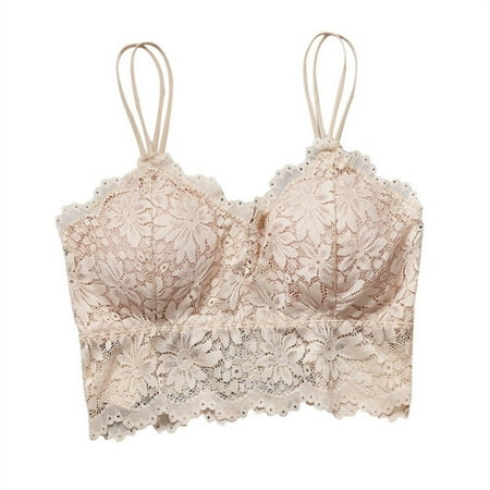 

Spdoo Women s Lace Bralette Bra Lingerie V Neck Crochet Crop Top Floral Cami Padded Bandeau Bra Underwear Skin L