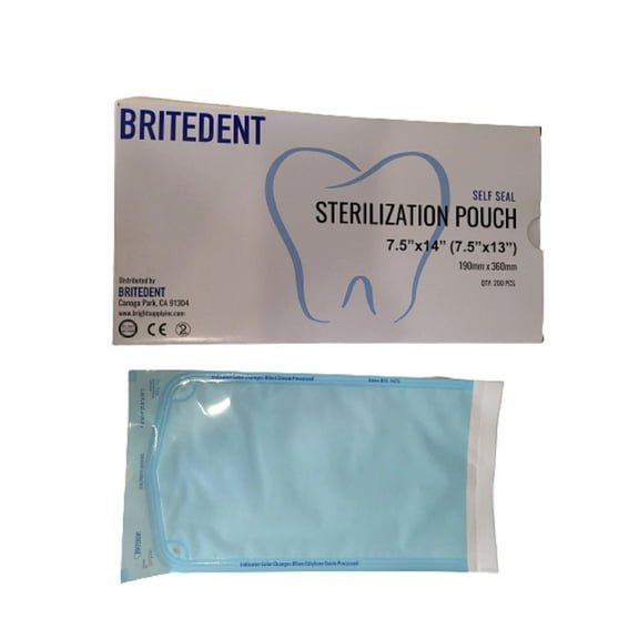 BRITEDENT Self Sealing Sterilization Pouches 7.5”in x 13”in 800 Easy Open Autoclave Sterilizer Bags for Dental and Medical Tools Triple Check Technology to Confirm Sterilization…