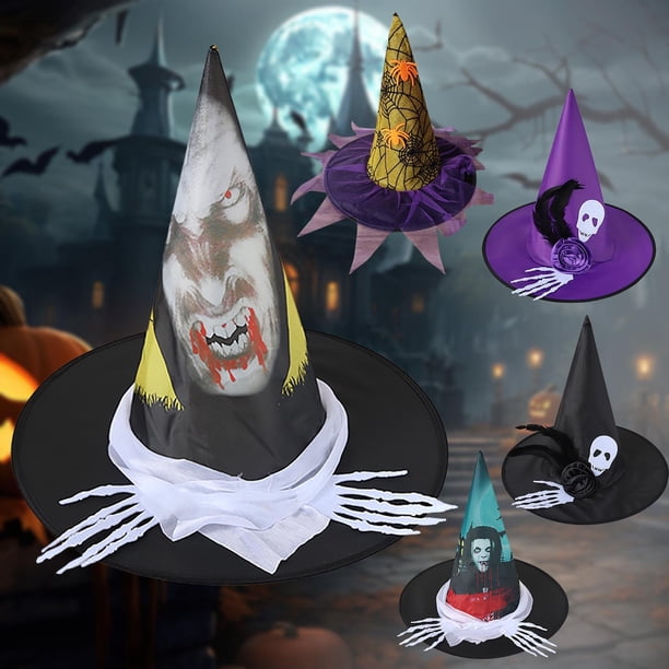 Fiudx Sombrero de Bruja de Halloween, Diseño de Mano de Esqueleto, Tela, Accesorio de Fiesta Único, Temática de Terror y Misterio, Decoración para Interiores y Exteriores, Ideal para Cualquier Festiv