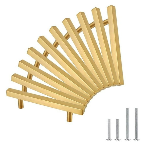 Brushed Brass Cabinet Pulls 10 Pack - 3-3/4" Hole Centers, 6" Length - Euro Style T Bar Handles for Kitchen Cabinets, Dressers, Drawers - YTHD1212GD96-10PAMZ