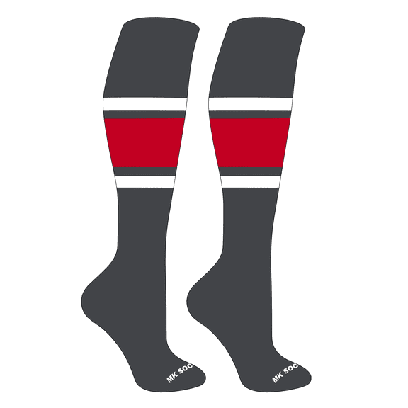 MK Socks Striped OTC Baseball, Softball, Football Socks (B) Granite, White, Red (S)
