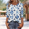 thumbnail image 7 of Jsaierl Women's 3/4 Sleeve Tops Casual Round Neck Shirts Retro Graphic Petite Blouses Soft Elegant T-shirts Top S-5XL, 7 of 7