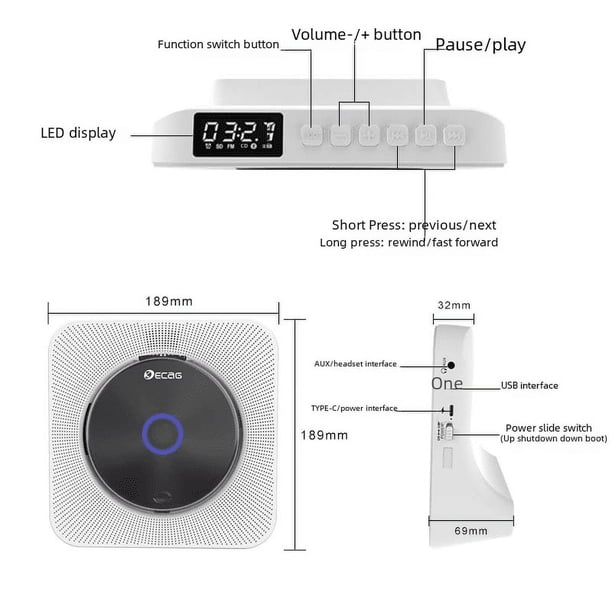 Reproductor de CD para el hogar, regalo retro, reproductor de CD de álbum de música con Bluetooth en inglés