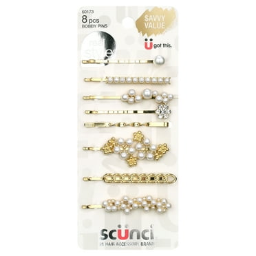 Scunci Mixed Pearl Bobby Pins, Gold, 8 Count