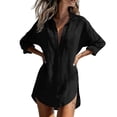 thumbnail image 3 of NSLGXD Long Sleeve Shirt Dress for Women 2026 Button Down Lapel Collared Beach Cover Ups Cotton Blend Summer Breathable Mini Dresses S-3XL, 3 of 7