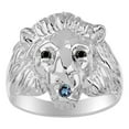 thumbnail image 1 of RYLOS Rings Sterling Silver Lion Head Ring Black Diamonds Eyes & Gemstone Mouth Fun Designer Rings Alexandrite Jewelry Size 11, 1 of 6