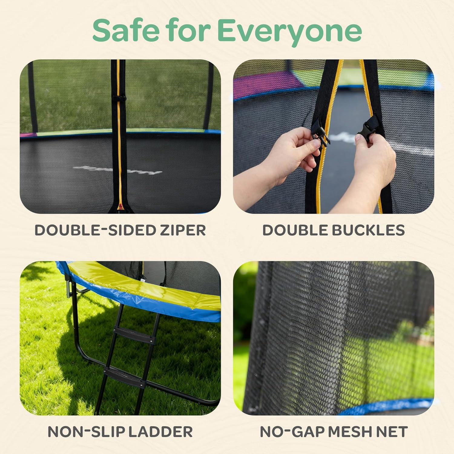 JoyBerri Rebounder Trampoline for Adults and Kids – Outdoor Recreational Trampoline with Safety Enclosure Net, Ladder, LED Lights & Sprinkler – ASTM Certified Family Fun Trampoline - Colorful