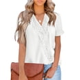 thumbnail image 1 of Camisa de manga corta para mujer, cuello en V, verano, playa, cita, tienda, festival escolar, moda, Tops simples de Color sólido, blusa para Ropa, zapatos y accesorios Miscelánea Blanco L Guardurnaity AP011577-03, 1 of 6