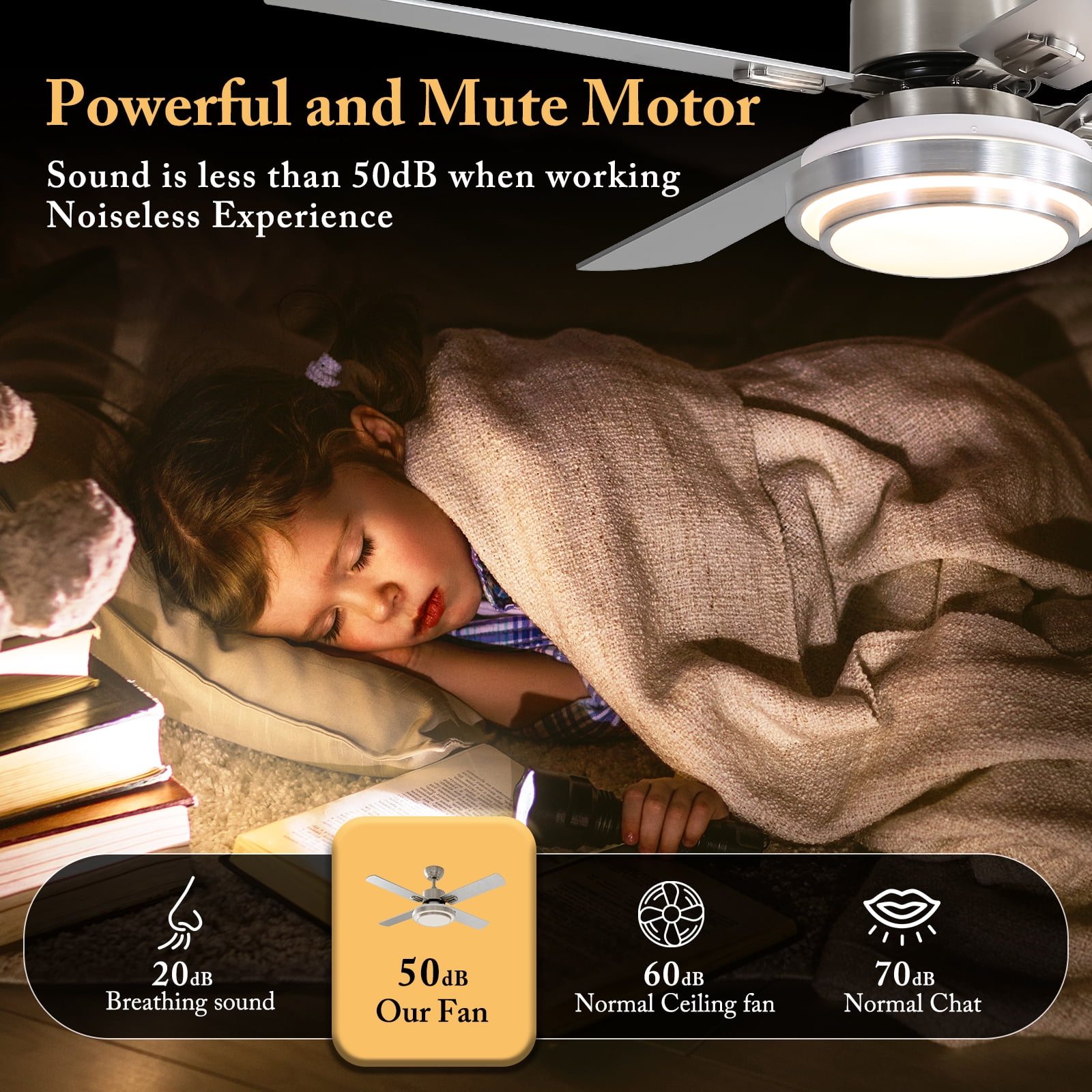 Warmiplanet 2-Pack 44" Modern Ceiling Fan with Light & Remote, Sand Nickel, Dual-Color Blades, DC Motor, 6 Speeds, 3-Color Light, Reversible, Timer