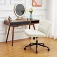 thumbnail image 4 of Homhougo-Armless Office Desk Chair, Cross Legged Office Chair with Wheels, Modern Mid-Back Wide Seat, 360° Swivel Vanity Chair, PU Padded, Ivory, 4 of 7