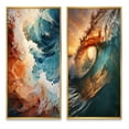 thumbnail image 2 of Designart "Sunlit Waves Beach Photo III" Coastal Beach Framed Wall Art Set Of 2 - Orange Beach Framed Canvas Set For Living Room Decor, 2 of 7