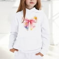 thumbnail image 2 of Toddler Girls Hoodies Sweatshirts Young Girls Fashion Long Sleeve Hooded Sweatshirt With Bow Print Pocket Fall Winter Season Clothes White Size 1-2T, 2 of 4