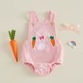 thumbnail image 2 of CAICJ98 Infant Baby Boy Girl Easter Outfit Bunny Embroidery Sleeveless Romper Overalls Newborn Summer Clothes (Pink,6-12 Months), 2 of 7