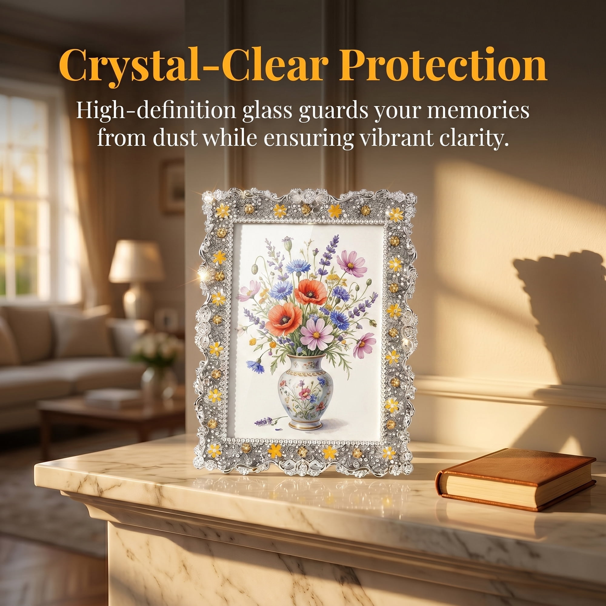Unique Bargains Resin Picture Frame Vintage Flower Photo Frame for Display Silver 5" x 7"