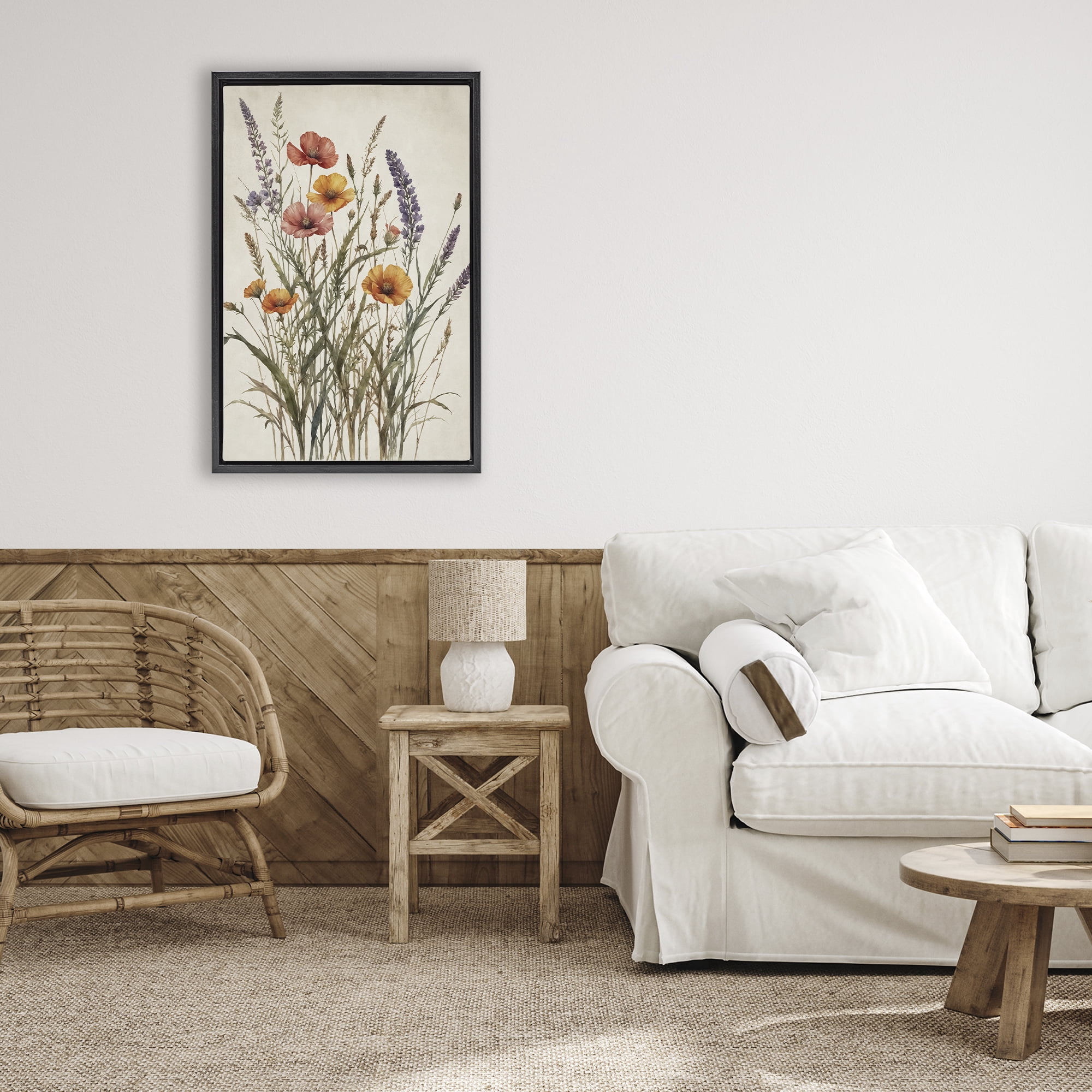 Stupell Industries Vintage Collection of Meadow Botanicals Black Framed Floater Canvas Wall Art, design by Nataly White