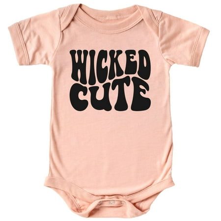 

Wicked Cute Groovy Shirt and Bodysuit for Baby and Toddler Youth Boys and Girls for Halloween and Fall Outfits Black on Peach Bodysuit 12 Months