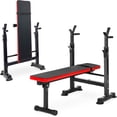 thumbnail image 1 of LLLLZASD  Steel Weight Bench w/ Squat Rack in Multiple Colors, 400 lb User Capacity - Foldable Home Gym Equipment for Range of Workouts w/ 6-Position Barbell Holder & Adjustable Seat and Recliner, 1 of 18