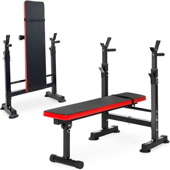 LLLLZASD  Steel Weight Bench w/ Squat Rack in Multiple Colors, 400 lb User Capacity - Foldable Home Gym Equipment for Range of Workouts w/ 6-Position Barbell Holder & Adjustable Seat and Recliner