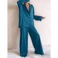 thumbnail image 4 of Women's Notched Collar Long Sleeve Top & Wide Leg Pants Loungewear Set Cyan XL, 4 of 7