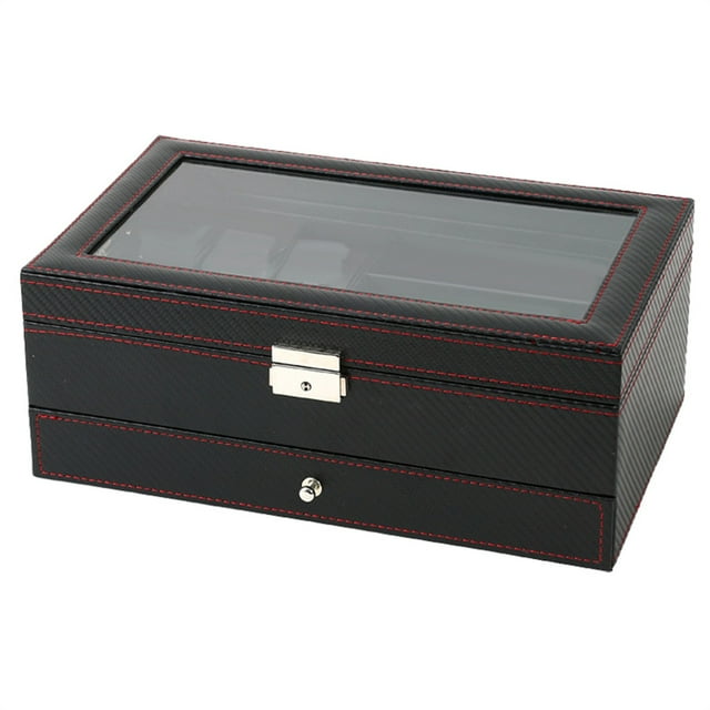 Piwvid 12 Slot Watch Box with Glass Lid PU Leather Watch Case Organizer Featuring Soft Pillow Velvet Interior for Jewelry Storage and Display Watch Holder Collection