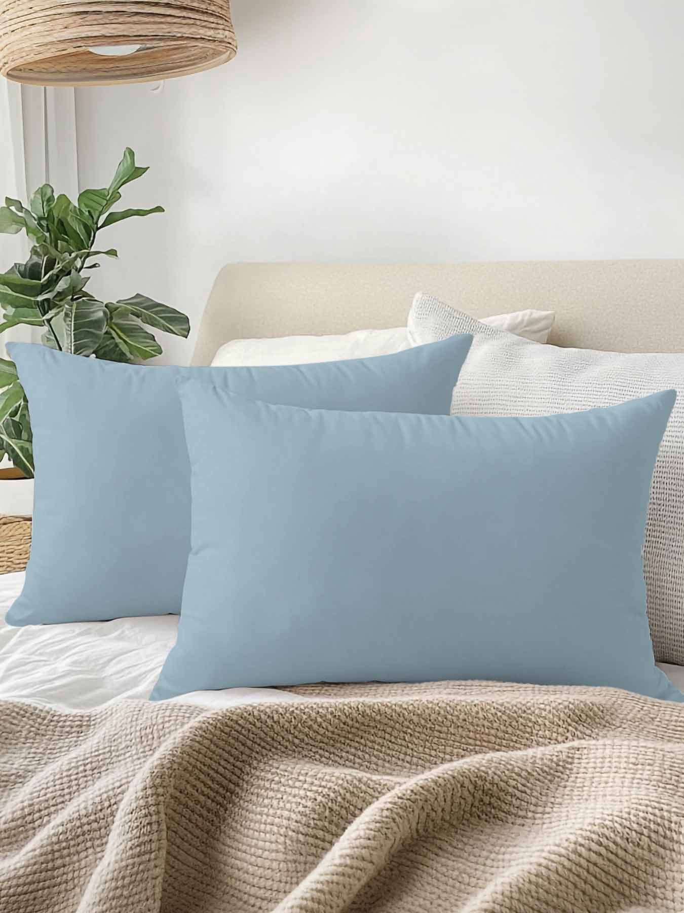 Waterproof Outdoor Throw Pillows with Inserts 12"x20" Set of 2, Sky Blue Soft Decorative Pillowcases for Couch Bedroom, Modern Pure Winter Sky Blue Pillow Covers for Sofa Living Room