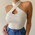 thumbnail image 1 of Txlixc Chaleco de estilo simple ajustado para mujer, tops cortos sin mangas con cuello halter Txlixc Sexy, 1 of 7