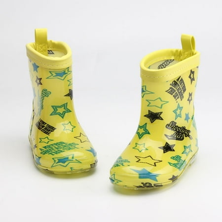 

HAXMNOU Children Kids Waterproof Rain Boots Cartoon Bowknot Child Boys Girls Rain Boots Waterproof Non Slip Shoes Outdoor Shoes Yellow