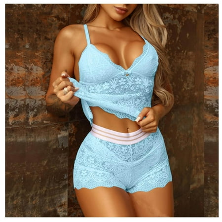 Danhjin Sexy Lingerie for Women  Womens Bow Lace Solid Color Sexy Sling Pajama Set Sexy Lingerie Set Bra + Panty on Clearance