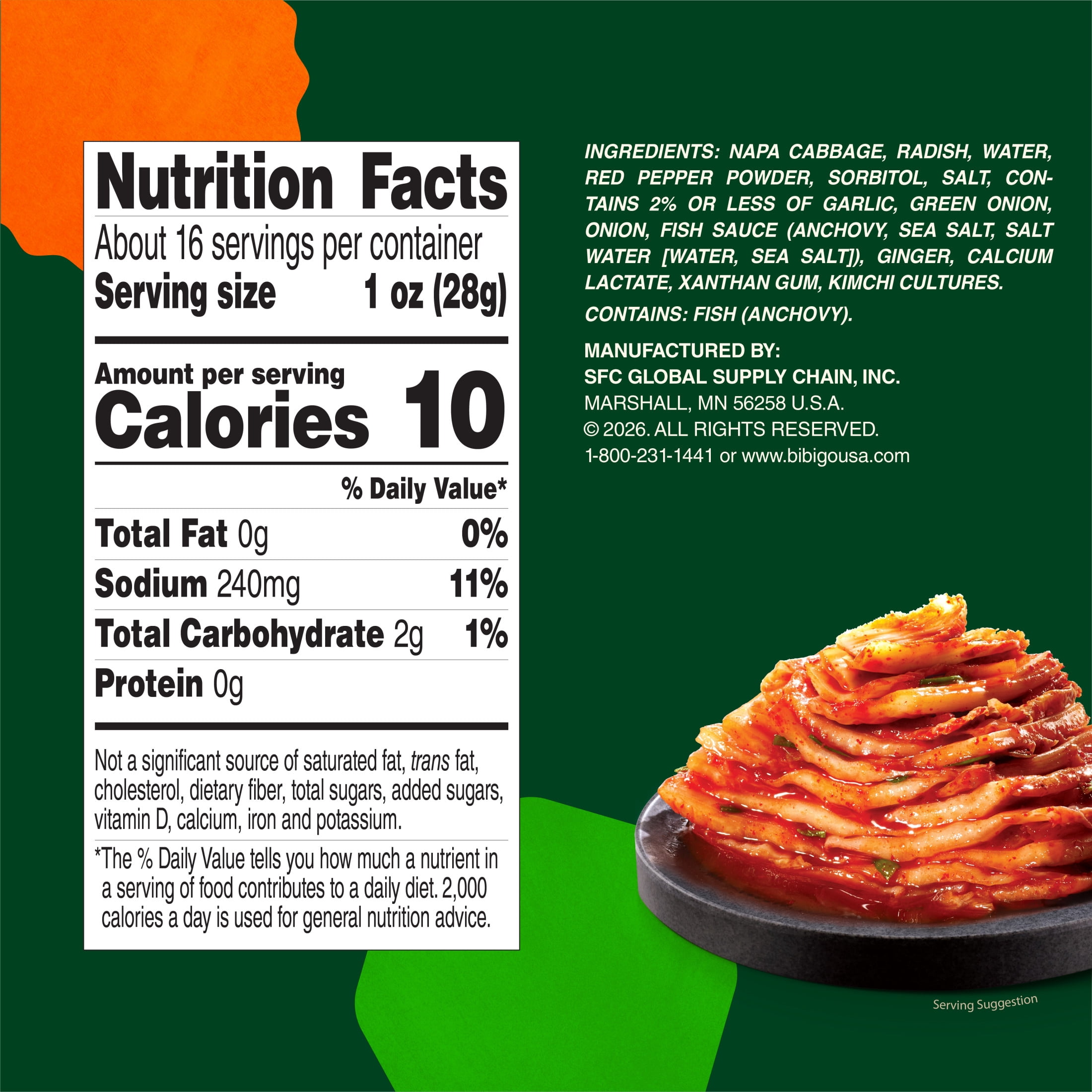 Bibigo Refrigerated Korean-Style Napa Cabbage Kimchi, 16.0 oz