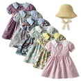 thumbnail image 3 of LYMAYTER Baby Toddler Girls Lapel Dress with Hat Outfits Newborn Short Sleeve Peter Pan Collar Dresses Summer Princess Sundress, 3 of 10