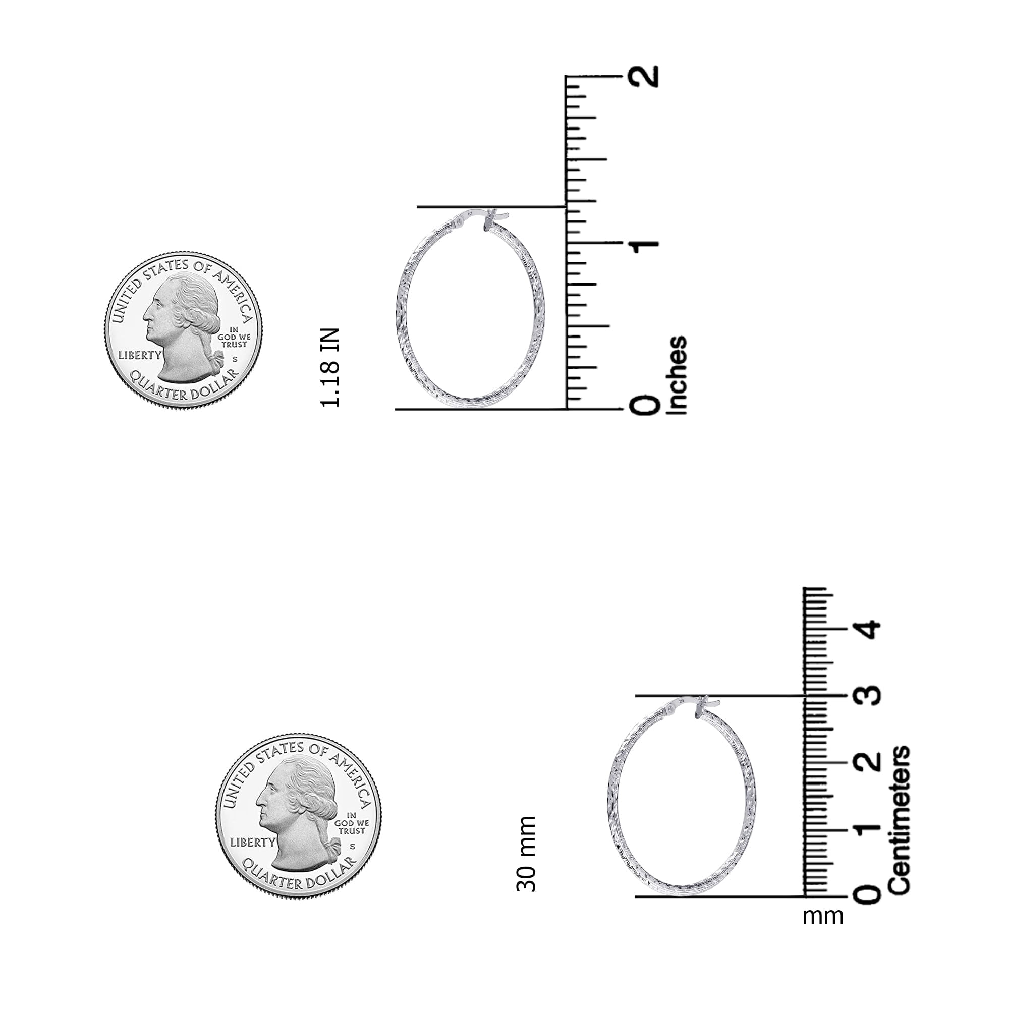 LeCalla 925 Sterling Silver Hoop Earring for Women Diamond-Cut Click-Top Hoop Earring 30MM