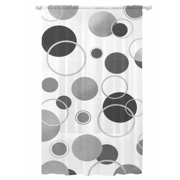 Sheer Curtains 96 Inches Long, Grey Black Polka Dots Semi Sheer Curtains Light Filtering Window Treatment, Modern Abstract Art Privacy Voile Drapes for Living Room Bedroom 52x96 Inch