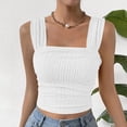 thumbnail image 2 of Lixiuxyad Tank Tops for Women Women's Solid Color Fashionable Sleeveless Open Navel Square Neck Shoulder Strap Vest Top(White M), 2 of 6