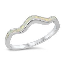 CHOOSE YOUR COLOR Modern Ocean Wave Ring .925 Sterling Silver Band White CZ Female Size 5
