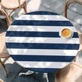 thumbnail image 3 of Navy Blue White Striped Simple Round Fitted Table Cover Geometric Waterproof Table Cloth with Elastic Edge Wipeable Tablecloth for Picnic Camping Party Fits 36"-44" Diameter, 3 of 8