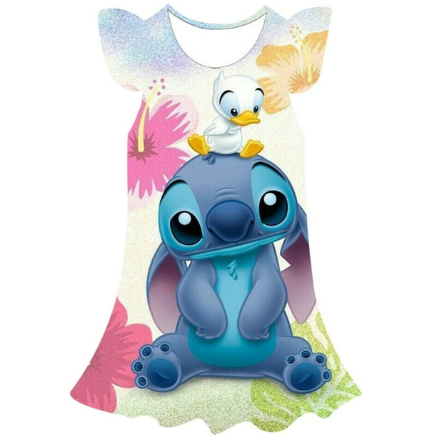 Niñas Disney Stitch dibujos animados con mangas vestido fiesta de Halloween niñas Stitch princesa vestido Disney Stitch ropa 1-10 Years7T Gao Jinjia LED
