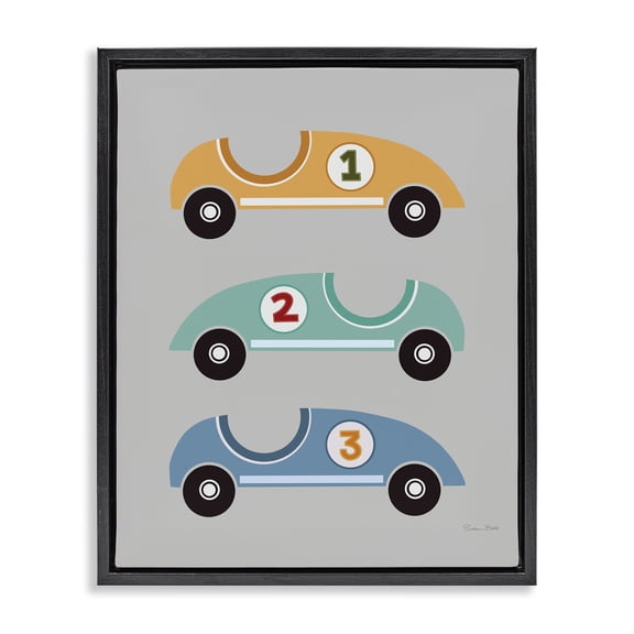 Stupell Industries Contemporary Vroom Race Cars Black Floating Frame Canvas Art, 17 x 21, by Susan Ball