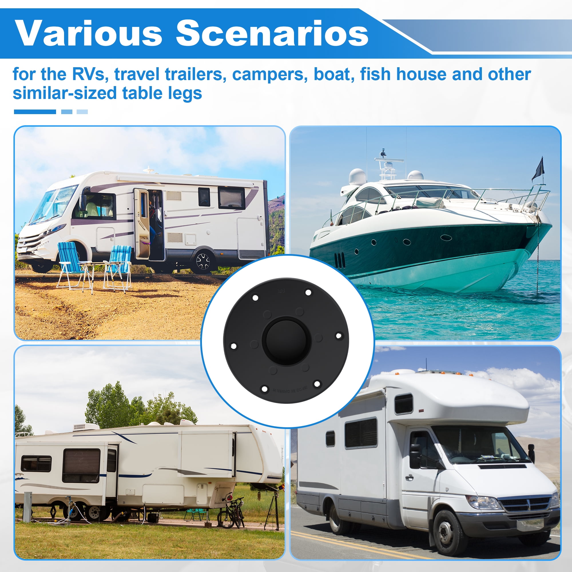 RV Table Base Flush Mount Aluminum Camper Table Leg Base Mounting W/6 Holes