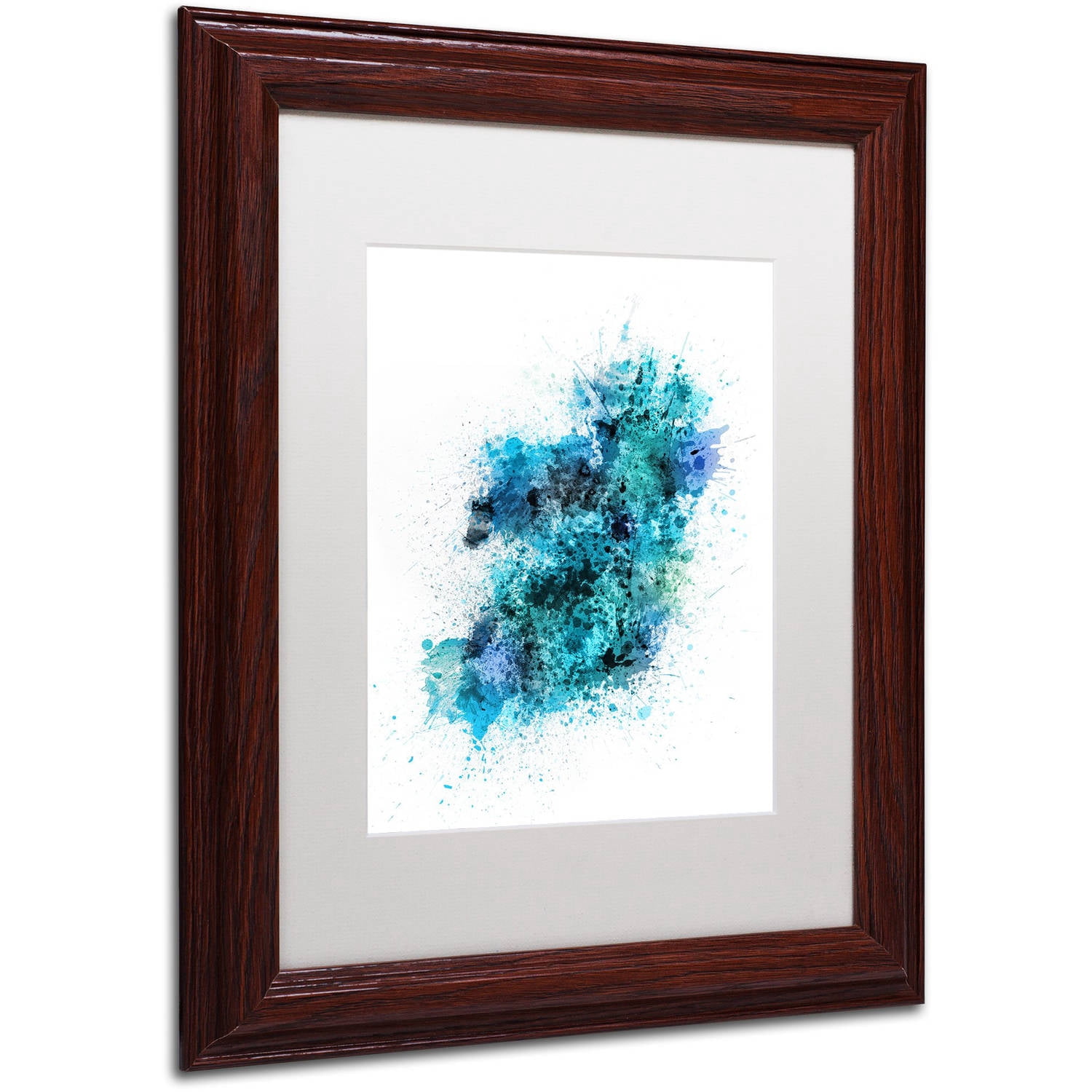 Trademark Fine Art "Ireland Map Paint Splashes" Canvas Art by Michael Tompsett, White Matte, Wood Frame